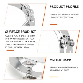 SKTYANTS 7 Inch Headlight Ring Bracket Mounting with Wire Harness H4 to 4 PIN Compatible with Softail Touring FLD Road King Street Glide Headlight Trim Mount(Chrome)