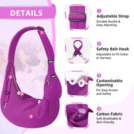 SlowTon Dog Carrier Sling - Thick Padded Shoulder Strap Adjustable Dog Carriers for Small Dogs, Puppy Carrier Purse for Pet Cat with Front Zipper Pocket Safety Belt Machine Washable (Purple S)
