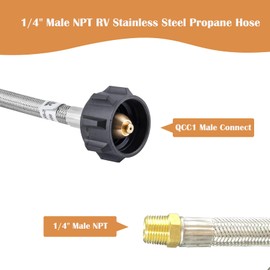 1/4'' Male NPT RV Propane Pigtail Hose for Travel Trailer, 3 FT LP Gas Hose Stainless Steel Braided Tank Pigtail Connector Propane Hoses with QCC1 & Type1 for Outdoor Grills and Camping BBQ ect