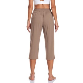 TARSE Womens Capri Yoga Pants Plus Size Loose Drawstring Capris Workout Sweatpants Soft Lounge PJ Crop Pants (Brown Tan,2XL XXL)