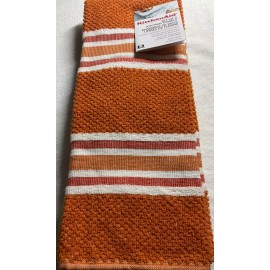 KITCHENAID KITCHEN TOWELS (2) ORANGE GOLD STRIPES 100% COTTON  NIP