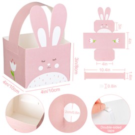 Whaline Whaline 24pcs Easter Treat Boxes Happy Easter Gift Box with Handle Cute Bunny Rabbit Easter Basket Containers Rabbit Shape Candy Goody Cookie Box Holder for School Classroom Party Favor Supplies