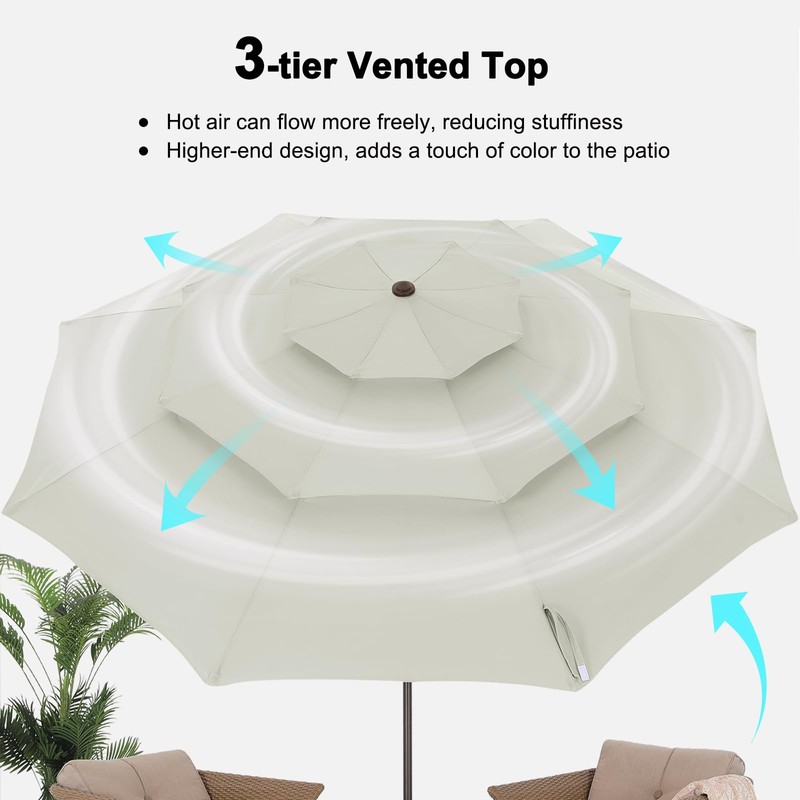 ABCCANOPY 10Ft 3 Tiers Market Umbrella, Outdoor Table Umbrella for