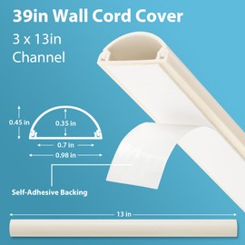 Cord Hider 39in (3X L13in), Cable Hider for 1-2 Cords, Cord Covers for Wires on Wall, Wire Covers for Cords Wall Mount TV, Cable Cover Wall Wire Hider for Cords, Cable Raceway Beige W1in x H0.5in
