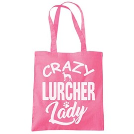 Crazy Lurcher Lady - Tote Shopping Bag - dog breed gift pet dog walker - pink