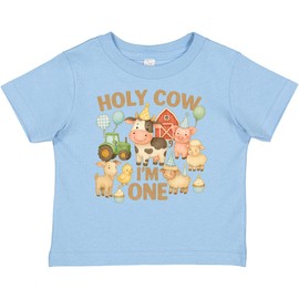inktastic Holy Cow I'm 1 Boy Farm Animal Birthday Baby T-Shirt 24 Months 0100 Light Blue 45dfb