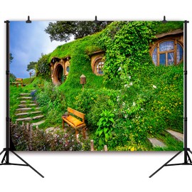 DePhoto Fantasy Medieval Cabin Backdrop Green Plants Leaves Birthday Party Decoration Banner Photography Background Baby Shower Vinyl Photo Studio Prop