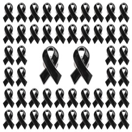 WANDIC 50pcs Black Ribbon Pins, Mourning Brooches Classic Metal Melanoma Awareness Badges Hope Faith Pins for Public Event Advocacy