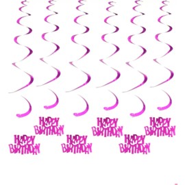 Quirki Pink Happy Birthday Decorations Hanging Swirls (6pcs) Spiral Foil Streamers (Pink)