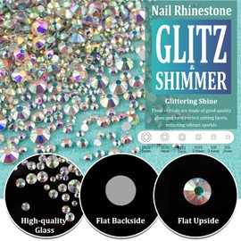 3440pcs 6 Sizes Transparent White and AB Glass Crystal Kit with Pickup Pen + Tweezer Tools for Iridescent Shine Nail Art Manicure Makeup DIY Deco Flatback Round Bead Rhinestone Gem Jewelry Diamond