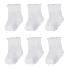 Mayoii 6 Pairs Ruffle Baby Girl Socks, Cute Cotton Girls Frilly Ankle Socks for Infant Toddler Newborn (S)