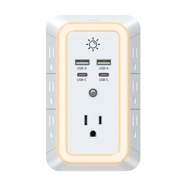Multi Plug Outlet, USB Wall Charger, Surge Protector, 7 Outlet Extender with 4 USB Charging Ports (2 USB C) 1680J Power Strips Outlets with Night Light, Wall Plug Adapter Spaced for Home Travel Office