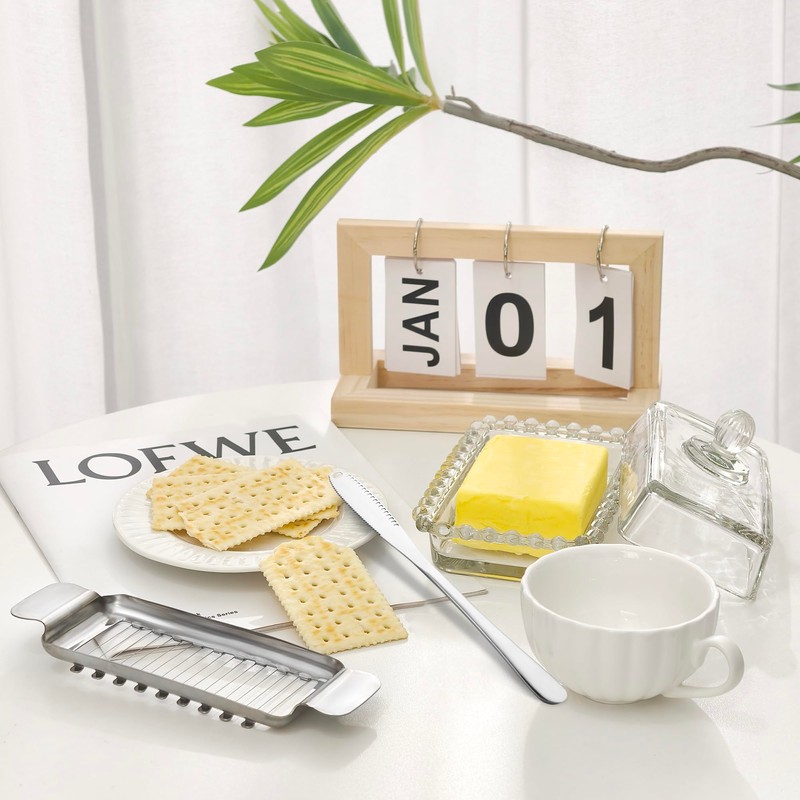 ‌Clear Glass Butter Dish with Lid - 6.7in Glsss Container