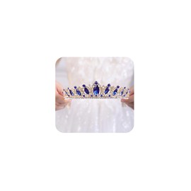 JWICOS Crystal Tiara with Comb for Women Queen Crown Wedding Bridal Party (Blue)