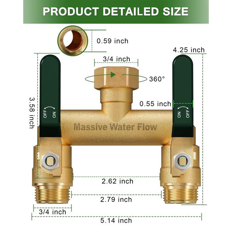 Hose Splitter 2 Way Heavy Duty, Full Flow Garden Hose