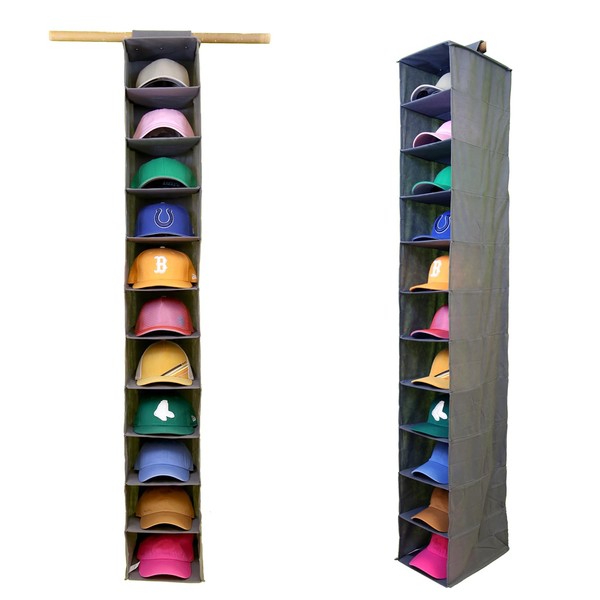 Perfect Curve 11-Pocket Hanging Baseball Hat Organizer - Gray Hat