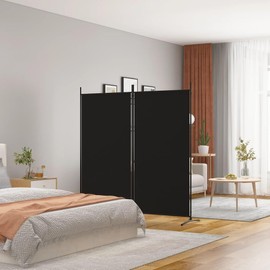 vidaXL Modern 2-Panel Room Divider, Black, 68.9" x 70.9", Durable 100% Polyester Fabric, Foldable Screen, Sunlight Blocker, Space Partition, Easy Assembly