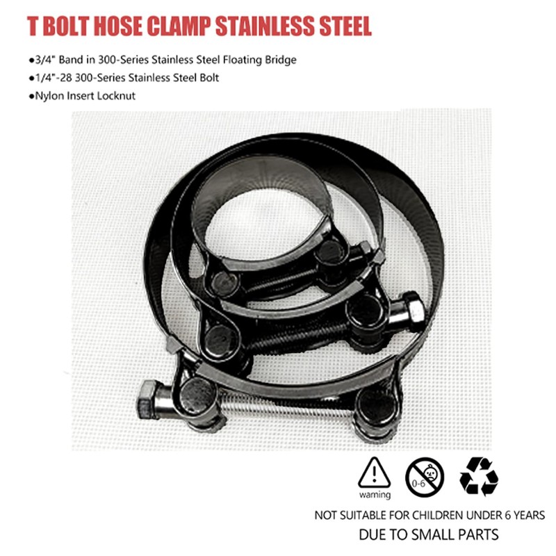 BOTTEN 4 Pack 1.75" Stainless Steel T-Bolt Hose Clamps -