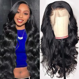 GOMOST 34 Inch Body Wave Lace Front Wigs Human Hair Wigs for Black Women 13x4 HD Transparent Lace Front Wigs Pre Plucked with Baby Hair 180% Density Glueless Wigs Human Hair Natural Black