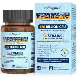 Proriginal Probiotics for Women & Men 120 Billion CFU with 36 Probiotic Strains for Digestive Health and Gut Health, Delayed Release Capsules, Stomach Acid Resistant, No Need for Refrigeration 30 Capsules