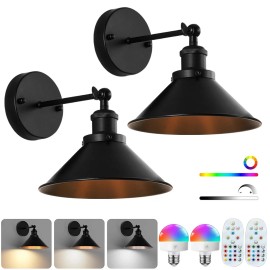Battery Operated Wall Sconce, 2 Pack Dimmable Wireless LED Wall Lamp with Remote