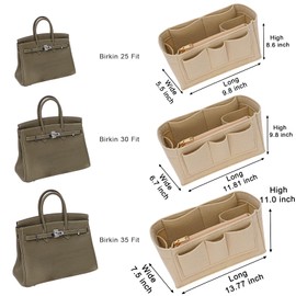 DOIAPUOS Purse Organizer Insert for Hermes Birkin 25 Bag Felt Zipper Organizer Insert (Beige,S)