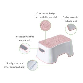 A+KCEYON Step Stool for Kids, Cute Design Child Toddler Step Stool for Potty Training, Bathroom Sink, Kitchen Counter, Non-Skid, Sturdy and Lightweight (Pink-Ocean Motif)