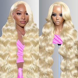 32 Inch 613 13x6 Lace Front Wig Human Hair 200 Density Body Wave Blonde Wig Human Hair 613 HD Lace Frontal Wigs Human Hair 13x6 613 Blonde Lace Front Wigs Human Hair Body Wave Pre Plucked for Women