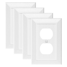 Modern Decorative Wall Plate Switch Plate Outlet Cover, Vintage Retro Wood Grain Design(Single Duplex-4 Pack, White)