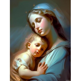 HMDIIMGE 5D Virgin Mary Christianity Diamond Art Painting Kits, Virgin Mary Diamond Painting Full Diamond Art Kits for Adults Embroidery Cross Stitch Arts Craft Supply Canvas Wall Decor 12x16 Inch