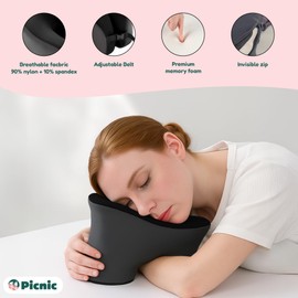 picnic U-Shaped Memory Foam Travel Pillow, Compact & Foldable Ergonomic Neck Pillow for Flights, Road Trips & Office Naps, Adjustable Strap, Breathable Cover, Premium Soft Cushioning (Gray & Black)
