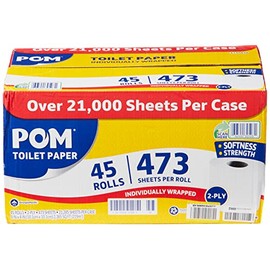 POM Pom Embossed 2-ply Toilet Paper, White, 45 Rolls, 473 Sheets