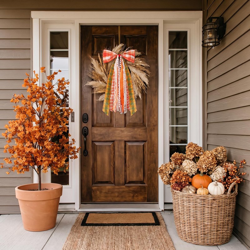 Fall Decor - Large Autumn Harvest Wreath Bow for Front