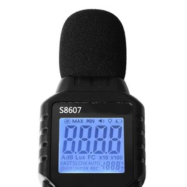 Decibel Meter, S8607 Digital Sound Level Meter 30-130 dB with LCD Display with Backlight MAX/MIN, Portable SPL Meter with Data Storage, High Precision