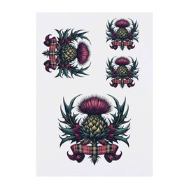 Azeeda 4 x 'Schottische Distel mit Tartanband' Temporäre Tattoos - Wasserfest, Hautfreundlich & Ungiftig · Transfers in Verschiedenen Größen (TO00087926)