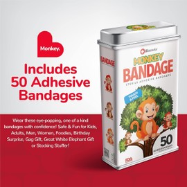 BioSwiss Bandages, Monkey Shaped Self Adhesive Bandage, Latex Free Sterile Wound Care, 50 Count