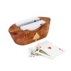 NKlaus Ship-shaped Mango Wood/Brass Playing Card Box, 17 x 7
