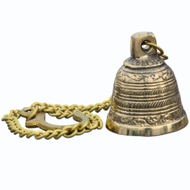 Handcrafted Brass Hanging Bell 17" inch with Chain | Brass Hanging Bell Ghanti | Home Decor | Temple Bell | Outdoor Bell | Door Bell | School/Home/Christmas Bell/Pooja Accessories