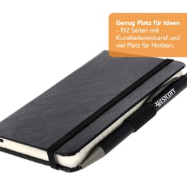 Westcott Notebook DIN A6 squared | 192 pages in elegant hard cover | 80 g/m² sustainable FSC mix paper | with inner pocket, bookmark, elastic band and pen holder | E-744843 00