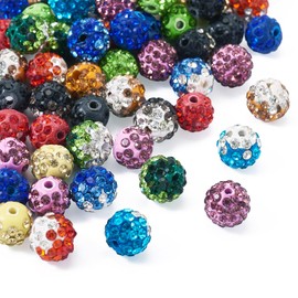 Cheriswelry - 52 cuentas de diamantes de imitación pavimentadas de bolas de discoteca gruesas, cuentas redondas de arcilla polimérica, cuentas sueltas de 13 colores 9-10 mm para hacer pulseras