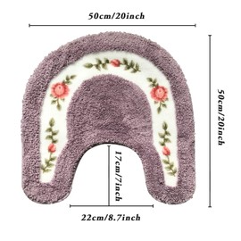 BIKHYY Rose Flower Rugs Soft Shaggy Non Slip Bathroom Rugs U-Shaped Floral Toilet Bath Shower Mat Kitchen Mat Door Mat Rug 50x50cm, Purple