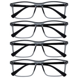 Opulize Ink MMMM4-7 -1.00 Long Distance Glasses Pack of 4 Large Rectangular Frame Spring Hinges Scratch-Resistant Grey Men Women