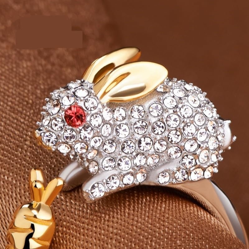 Cute Rabbit Carrot Animal Rings for Women Cubic Zirconia Crystals