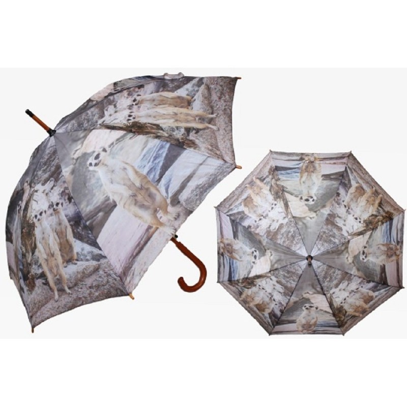 Meerkat Umbrella with Wooden Handle, Automatic Umbrella, Stick Umbrella, beige