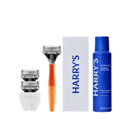 Harry's Original Shaving Kit for Men - Razor Handle, 3 Razor Blade Refills, Foaming Shave Gel, and Travel Blade Cover - German Engineered - Ember