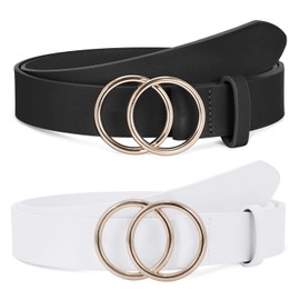 SUOSDEY Leather Belt Good Quality Soft Leather Ladies Belt with Buckle Denim Belt for Women Width 3.3cm, 09-Black+White