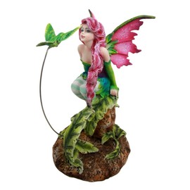 Ebros Gift Amy Brown Magenta Fern Forest Fairy with Flirting Hummingbird Figurine 6" H Fairy Garden Elf Fairies Pixies Enchanted Woods Collection