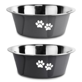 SUOXU Stainless Steel Dog Bowls, Non-Slip Rubber Base, Non-Slip Metal, Insulated Dog Bowls for Large, Medium and Small Breeds (Grey, L-2020 ml)