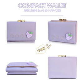 Libetter Women's Cute Trifold Coin Purse Ribbon Wallet for Girls, Elementary School Students, Junior High School Students, purple-grapes