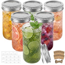 12oz Mason Jars, 6 Pack Regular Mouth Glass Jars With Lids,